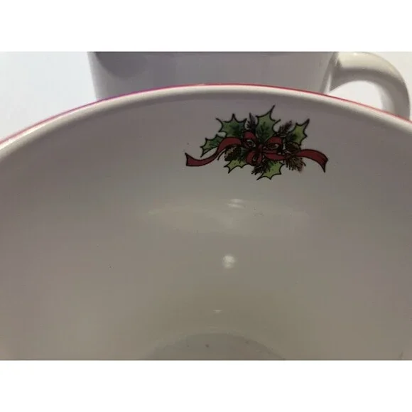 Set of  Two Vintage  Snowman by Salem China Christmas Holiday Red trim Mugs - Picture 9 of 15